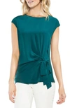 Vince Camuto Side Tie Ruched Stretch Crepe Top In Verdant Green