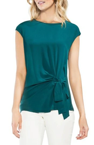 Vince Camuto Side Tie Ruched Stretch Crepe Top In Verdant Green