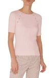 Akris Punto Round-neck Short-sleeve Cotton Knit Top W/ Eyelet Detail In Rose Pink