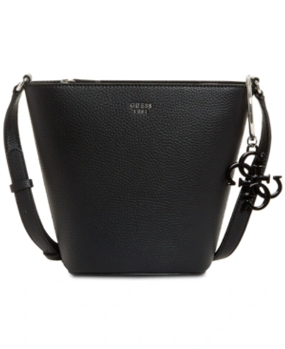 Guess Flora Bucket Crossbody In Black/silver