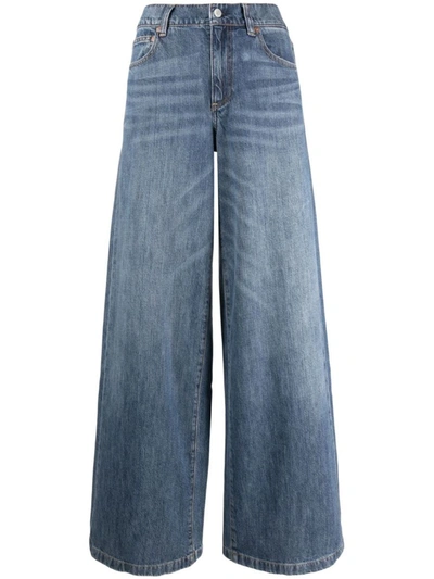 Alice And Olivia Ernie Buckled Low-rise Wide-leg Jeans In Denim Scuro