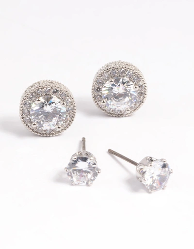 Lovisa Rhodium Diamond Simulant Stud Earring Set In Silver