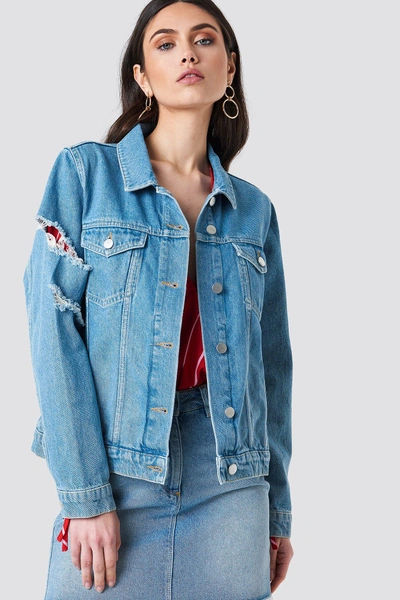 Na-kd Ripped Sleeve Denim Jacket Blue In Light Blue