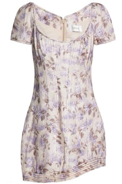 Zimmermann Woman Asymmetric Floral-print Linen Mini Dress Lavender