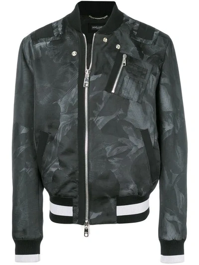 Dolce & Gabbana Printed Bomber Jacket In Black