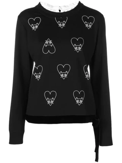 Marc Cain Cat And Heart Print Sweatshirt In Black