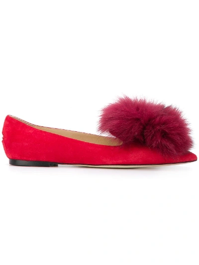 Jimmy Choo Gale Pom Pom Ballerina Shoes In Red