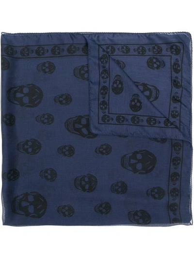 Alexander Mcqueen Skull Print Foulard In Blue