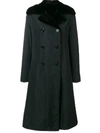 Liska Double Breasted Fur Coat - Black