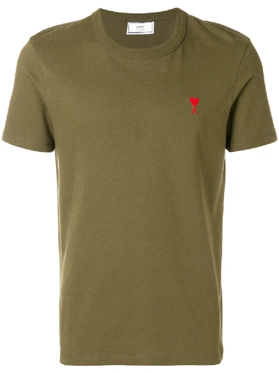 Ami Alexandre Mattiussi Ami - Logo Embroidered Cotton T Shirt - Mens - Green