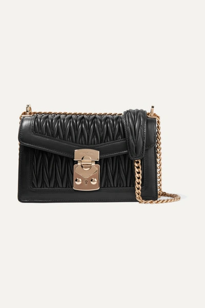 Miu Miu Matelassé Leather Shoulder Bag In Black