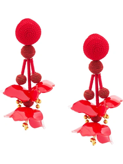 Oscar De La Renta Falling Flower Earrings - Red