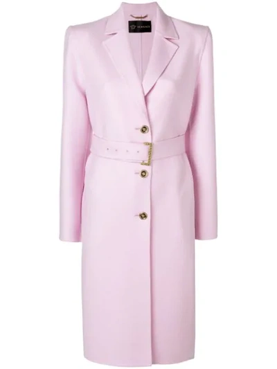 Versace Buttoned Belted Coat - Pink