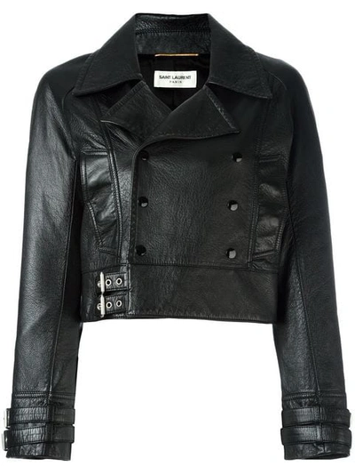 Saint Laurent Cropped Leather Biker Jacket In Black