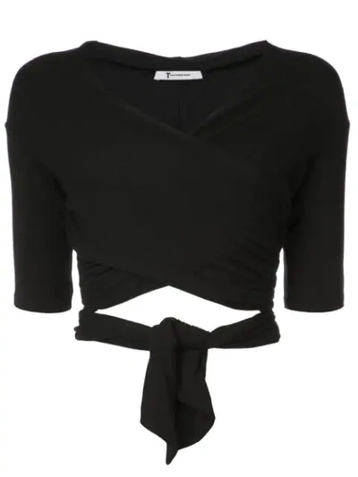 Alexander Wang T T By Alexander Wang Double Layer Wrap Top In Black
