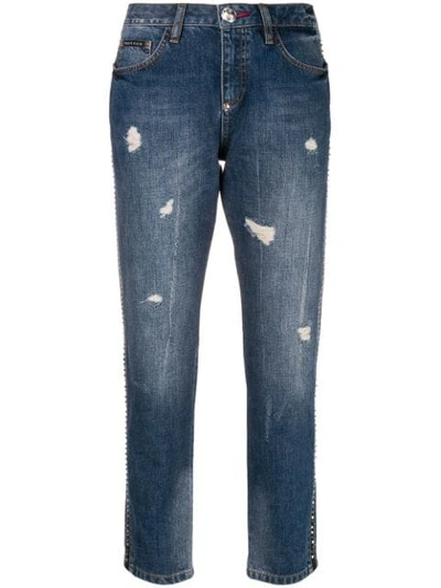 Philipp Plein Distressed Boyfriend Jeans In Blue