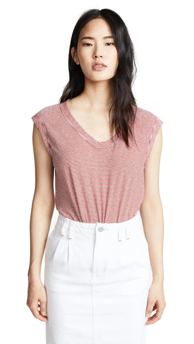 Wilt Stripe Muscle Tee In Lipstick/white