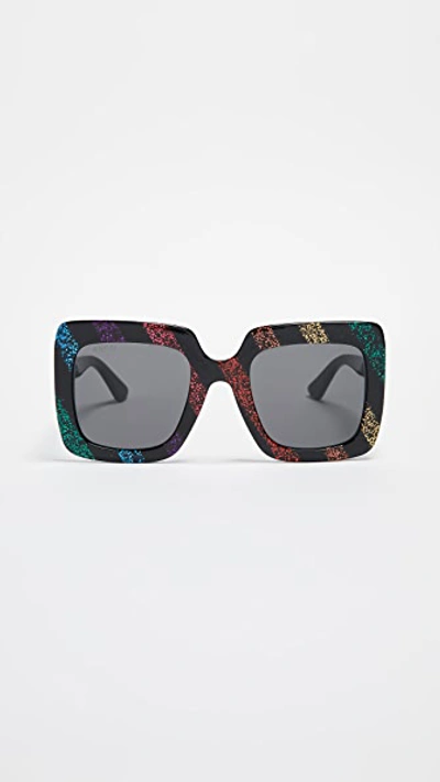 Gucci Gg Square Oversized Sunglasses In Glitter Rainbow/grey