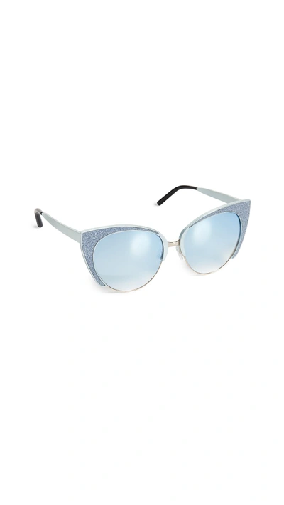 Matthew Williamson Glitter Cat Eye Sunglasses In Blue/jade