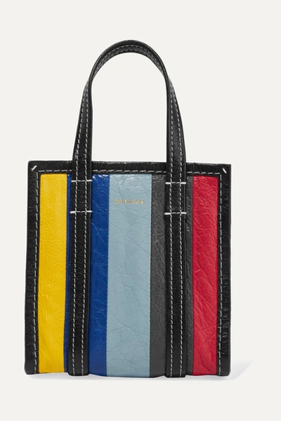 Balenciaga Bazar Xxs Striped Textured-leather Tote In Multicolour