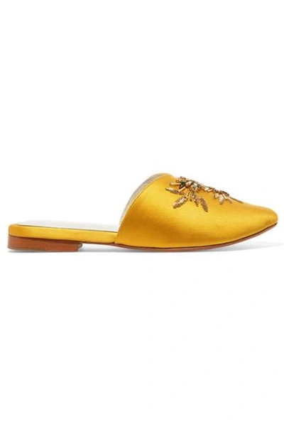 Zyne Swary Ii Embellished Satin Slippers In Yellow