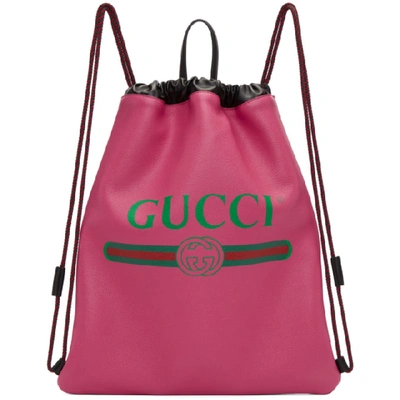 Gucci Pink Vintage Logo Drawstring Backpack In 8841 Pink
