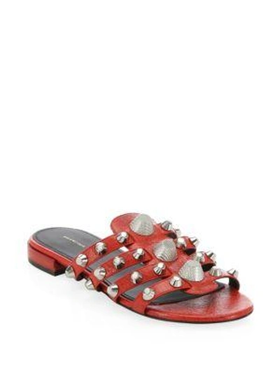 Balenciaga Studded Leather Flats In Red