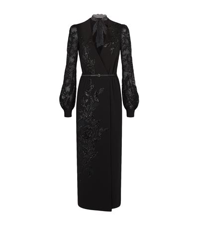 Elie Saab Embellished Lace Midi Dress In Black | ModeSens