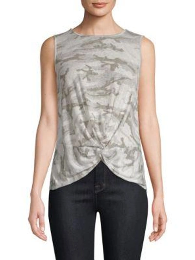 Red Haute Camo Knot-front Tank Top In Natural