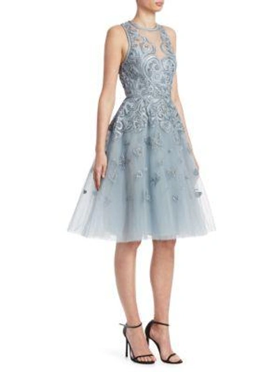 Elie Saab Embroidered Tulle Cocktail Dress In River