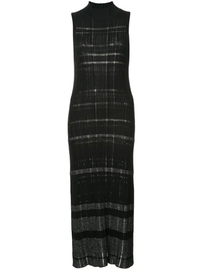 Proenza Schouler Turtleneck Sleeveless Striped Ribbed Knit Midi Dress In Black