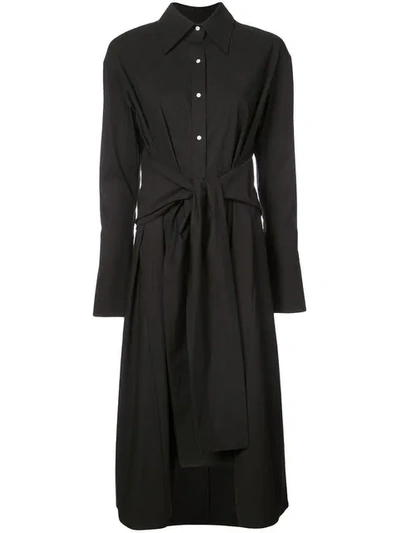 Proenza Schouler Long-sleeve Button-down Cotton Midi Dress In Black