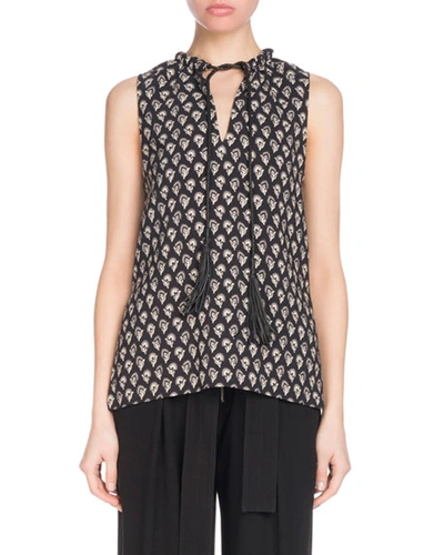 Proenza Schouler Sleeveless Floral-print Tunic Top With Leather Ties