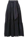 Proenza Schouler Long Tiered Poplin A-line Skirt In Black