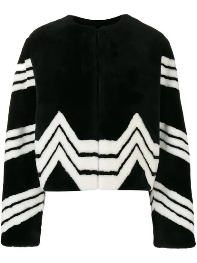 Givenchy Black Chevron Stripe Faux Fur Jacket