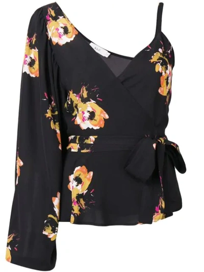 A.l.c Mikalene Floral Print Silk One-shoulder Top In Black