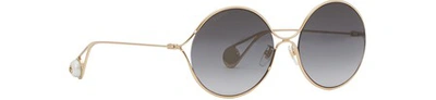 Gucci Round Open-temple Metal Sunglasses In Gold/grey