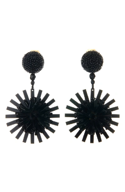 Oscar De La Renta Beaded Pom Pom Flower Drop Earrings In Black