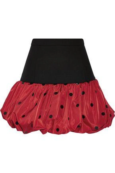 Saint Laurent Wool-crepe And Polka-dot Silk-faille Mini Skirt In Red