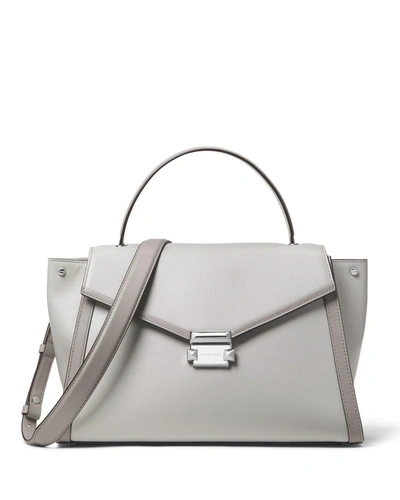 Michael Michael Kors Whitney Large Leather Top-handle Satchel Bag In Pale Gray/silver