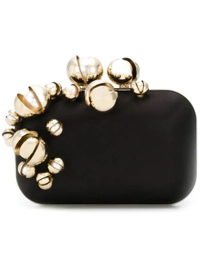 Jimmy Choo Cloud Black Satin Clutch Bag With Oyster Pearl Embroidery