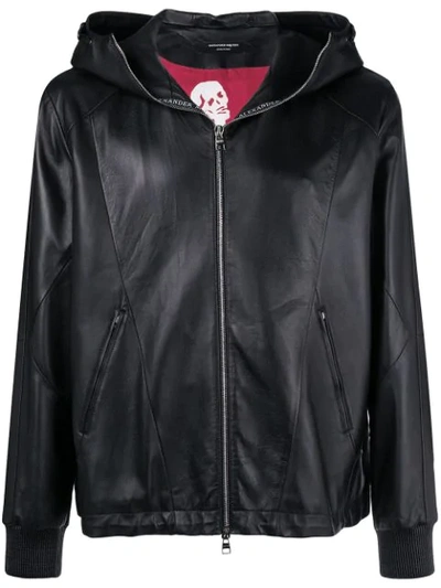 Alexander Mcqueen Hooded Leather Jacket In Black
