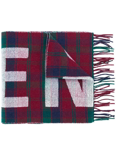 Balenciaga Wool Flannel Plaid Logo Scarf In Multi