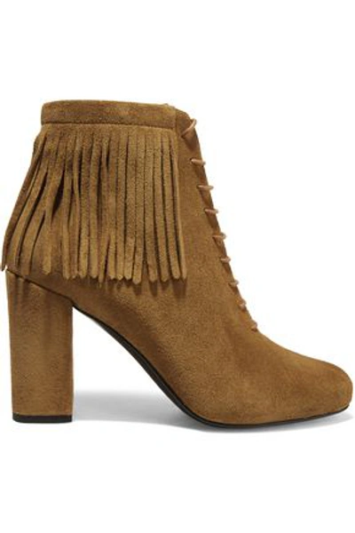 Saint Laurent Babies Fringed Suede Boots In Tan