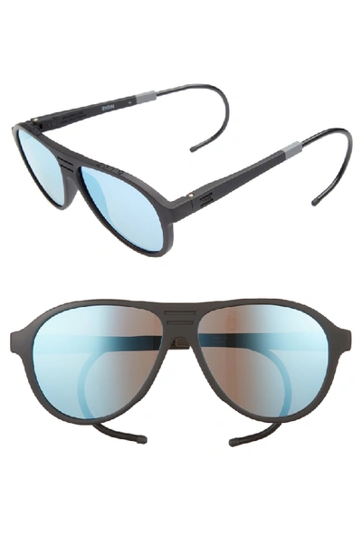 Toms Traveler Zion 58mm Polarized Aviator Sunglasses - Matte Black/ Blue Mirror