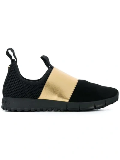 Jimmy Choo Oakland/f Black Suede And Mesh With Gold Metallic Elastic Sock-like Trainers