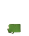 Michael Michael Kors Small Leather Wristlet In True Green/gold