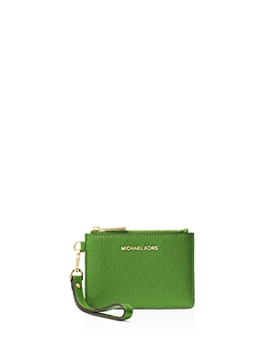 Michael Michael Kors Small Leather Wristlet In True Green/gold