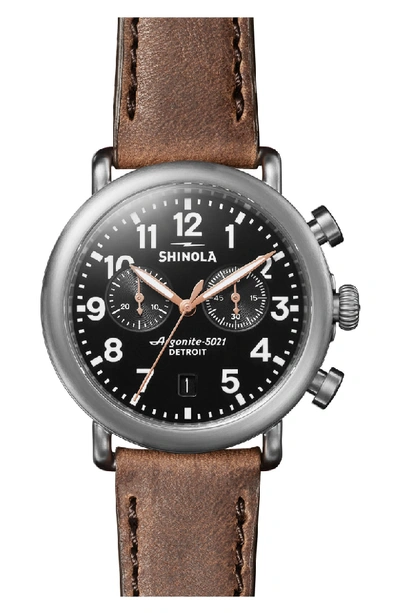 Shinola The Runwell Chronograph Leather Strap Watch, 41mm In Cattail Brown/ Black/ Silver