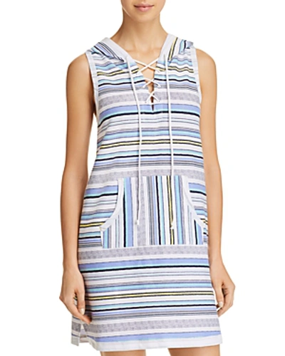 Jane & Bleecker New York Hooded Stripe Long Tank In Blue Stripe